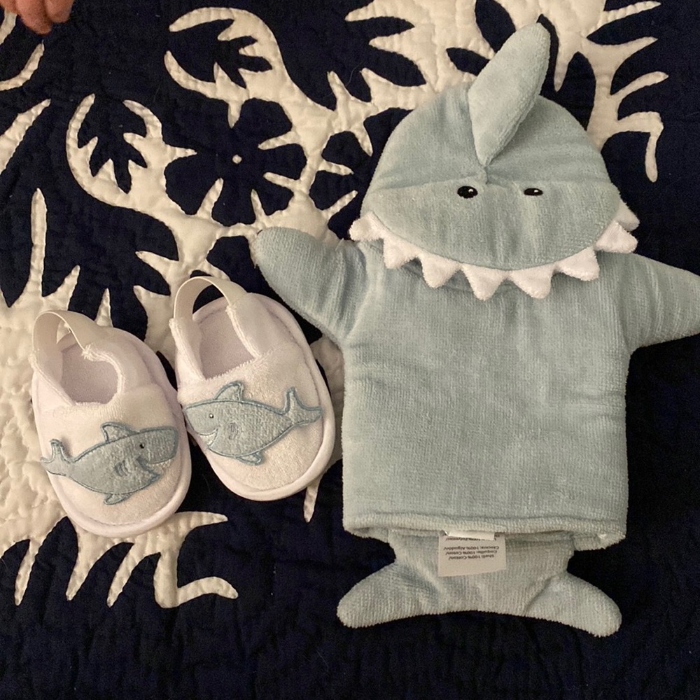 Baby shark washcloth and bath slippers